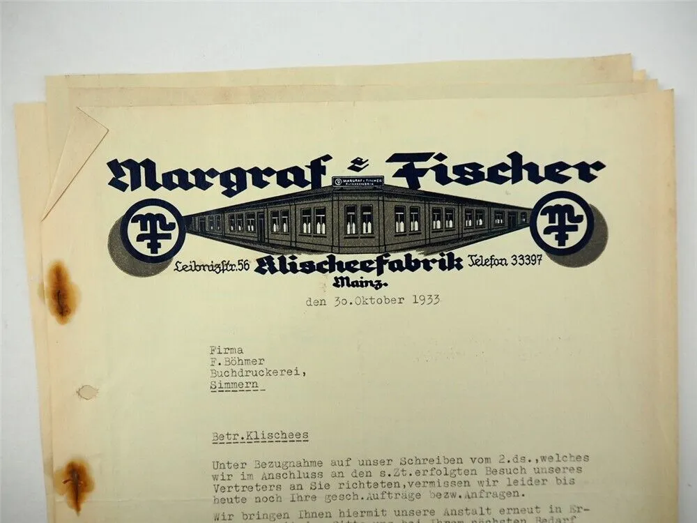 Hakle Margraf Fischer Mainz Posten Firmenbelege Rechnungen 1930/40er Jahre