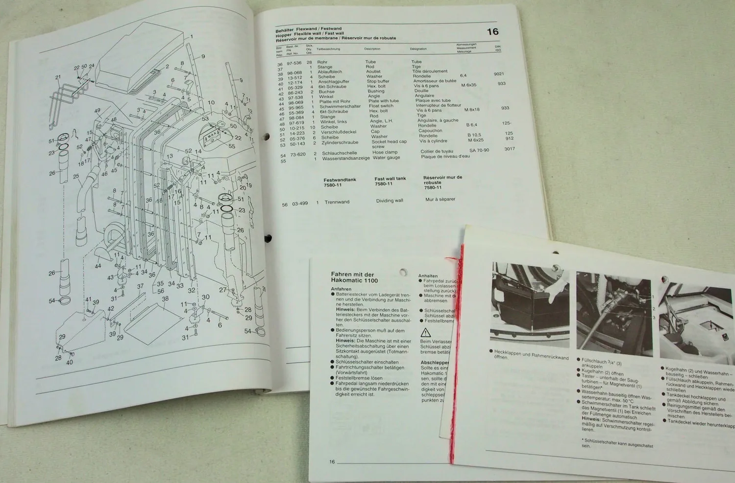 Hako Hakomatic 1100 E1-H8 Ersatzteilliste und Bedienungsanleitung ca 2000