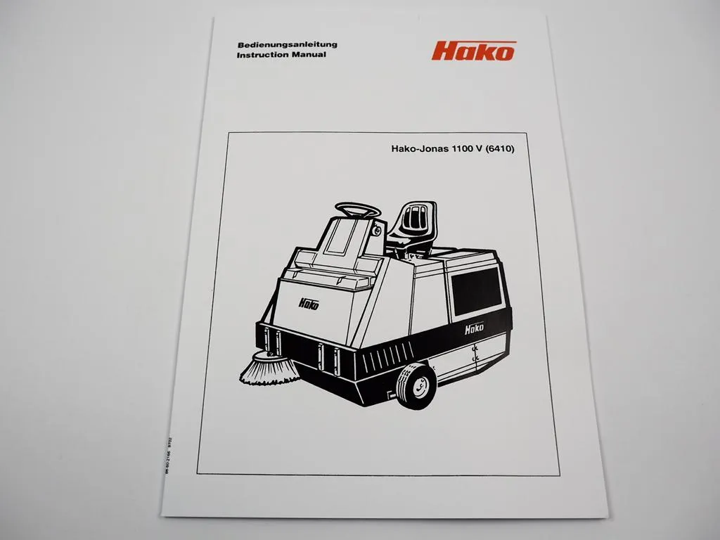 Hako Jonas 1100V (6410) Kehrmaschine Betriebsanleitung Wartung Einstellen Schaltplan