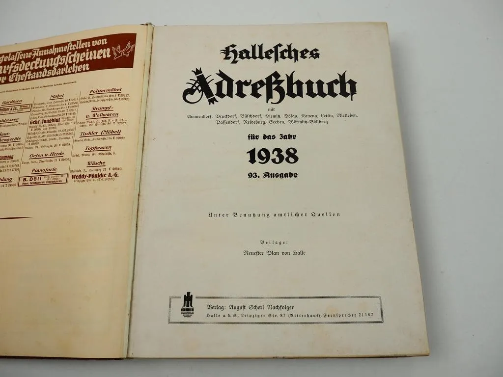 Hallesches Adressbuch Verzeichnis der Stadt Halle Saale 1938
