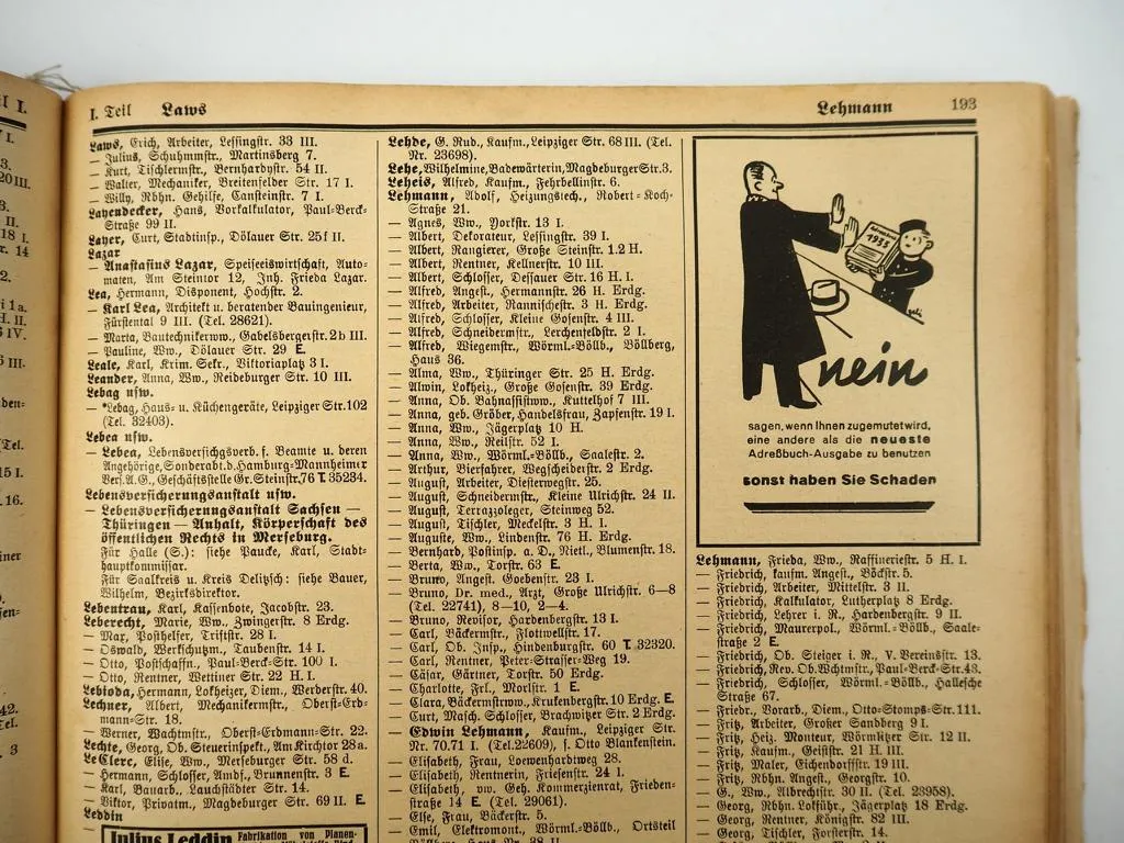 Hallesches Adressbuch Verzeichnis der Stadt Halle Saale 1938