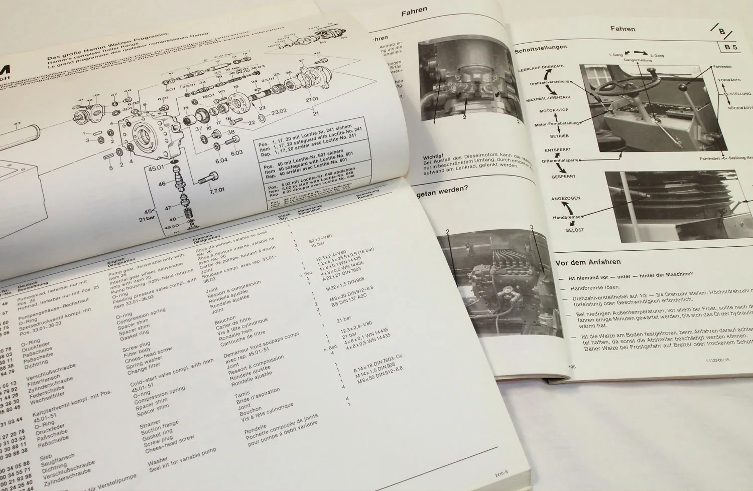 Hamm 2410-S Walze Bedienungsanleitung und Ersatzteilliste 1985