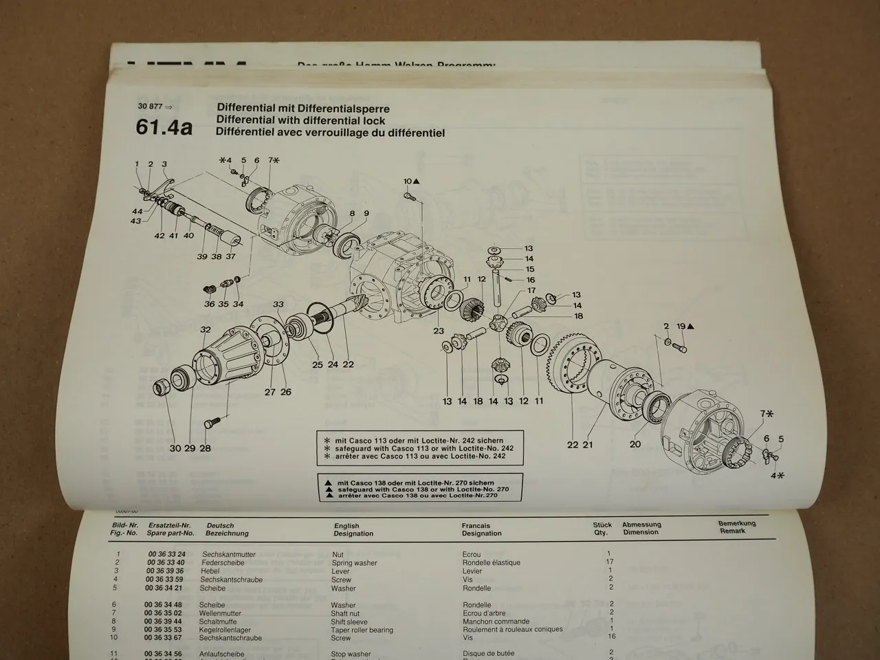 Hamm 2411-S Walze Ersatzteilliste Spare Parts Pieces de rechange 1988