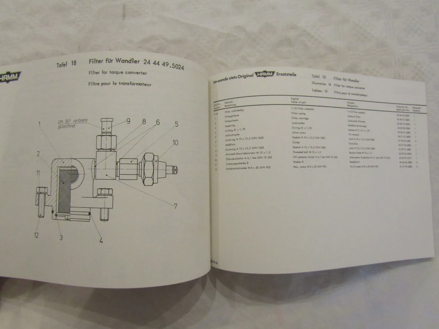 Hamm DH 8 10 12 14 Walze Ersatzteilliste Bedienungsanleitung 8/1974