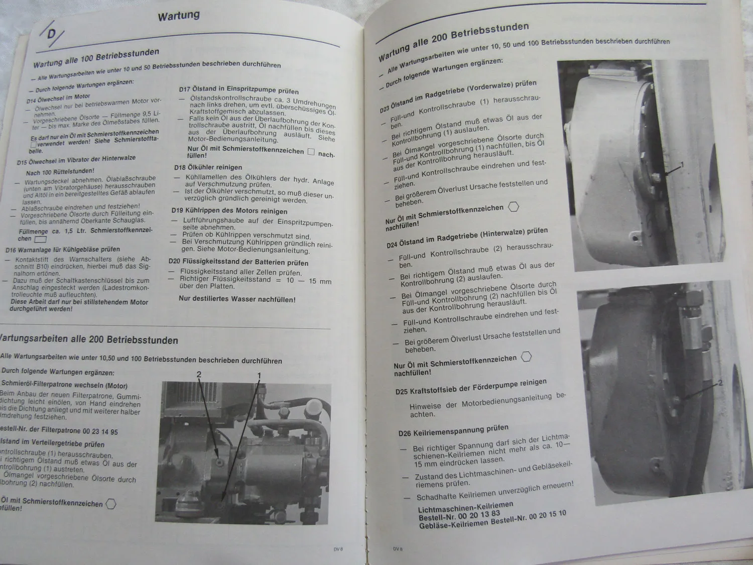 Hamm DV8 Walze Bedienugnsanleitung Betriebsanleitung Wartung 10/1980