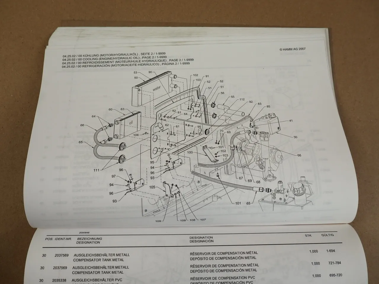 Hamm HD8VV HD10CVV Walze Betriebsanleitung Ersatzteilliste 2007