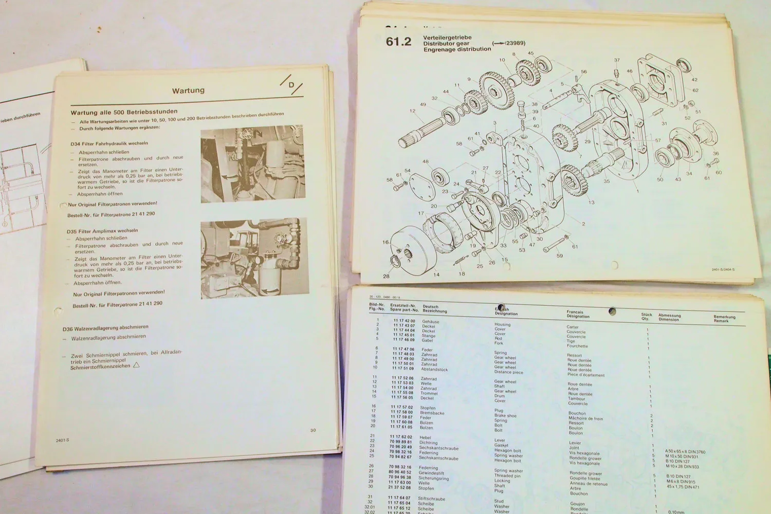 Hamm HW2401-S HW2404-S Bedienungsanleitung Wartung 1981 und Ersatzteilliste 1985