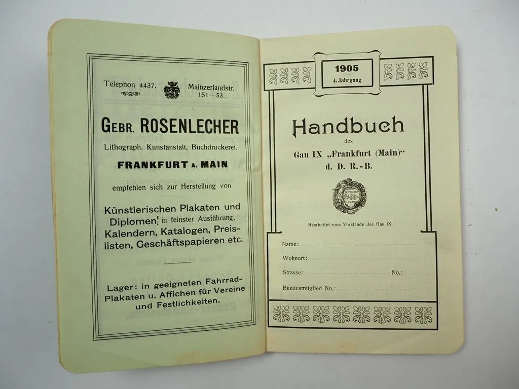 Handbuch Deutscher Radfahrer Bund Frankfurt Main 1905 DRB