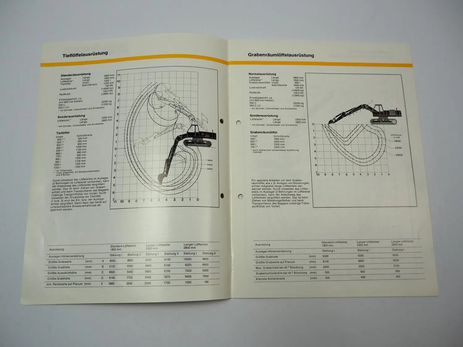 Hanomag 550 C CL Raupenbagger mit 1000 Liter Tieflöffel Prospekt 1981