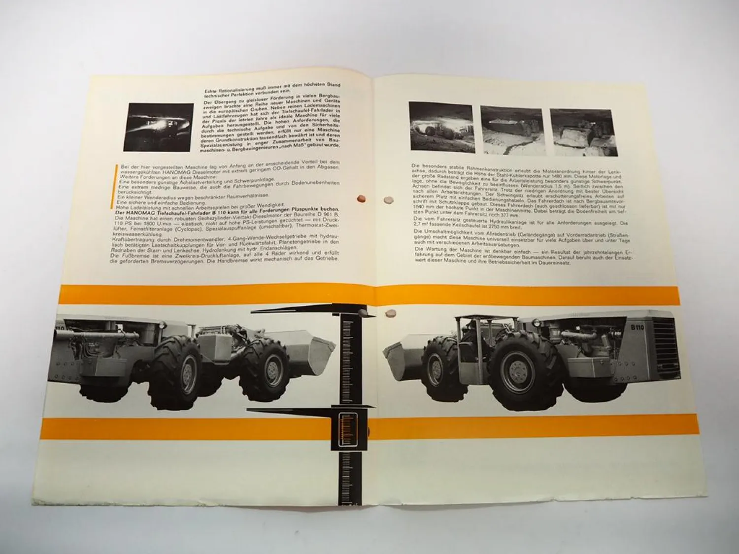 Hanomag B110 Fahrlader Tiefschaufel Bergbau Prospekt ca. 1970er Jahre