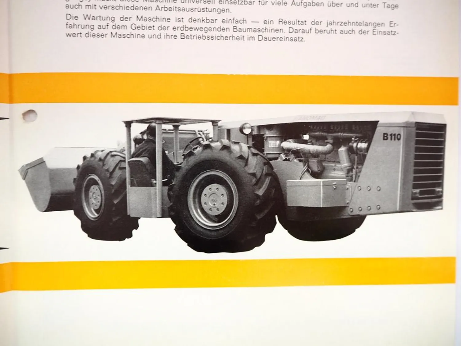 Hanomag B110 Fahrlader Tiefschaufel Bergbau Prospekt ca. 1970er Jahre