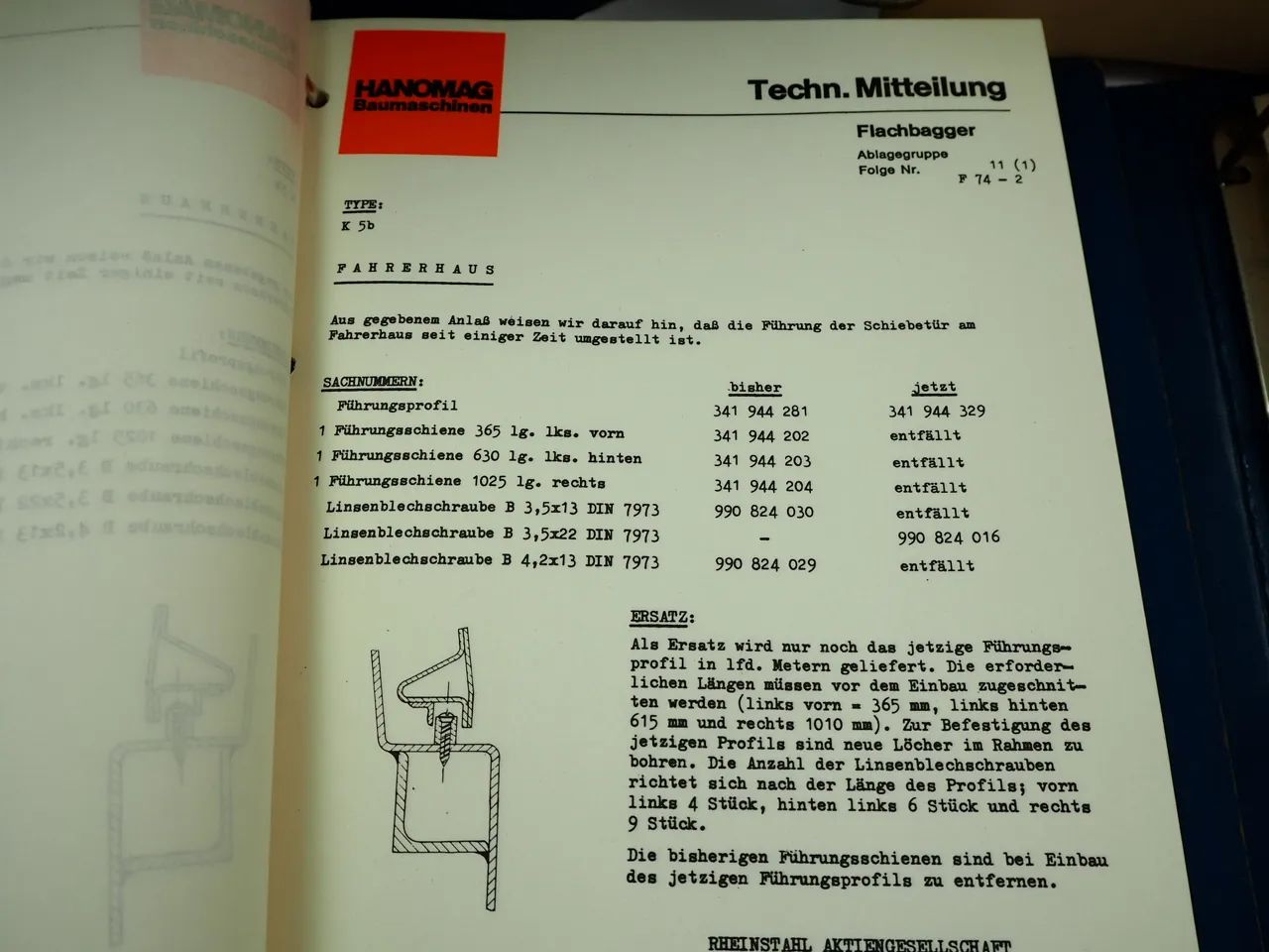 Hanomag B8c 11 14 18 30c K5b - K16 K18c Technische Mitteilungen 1974