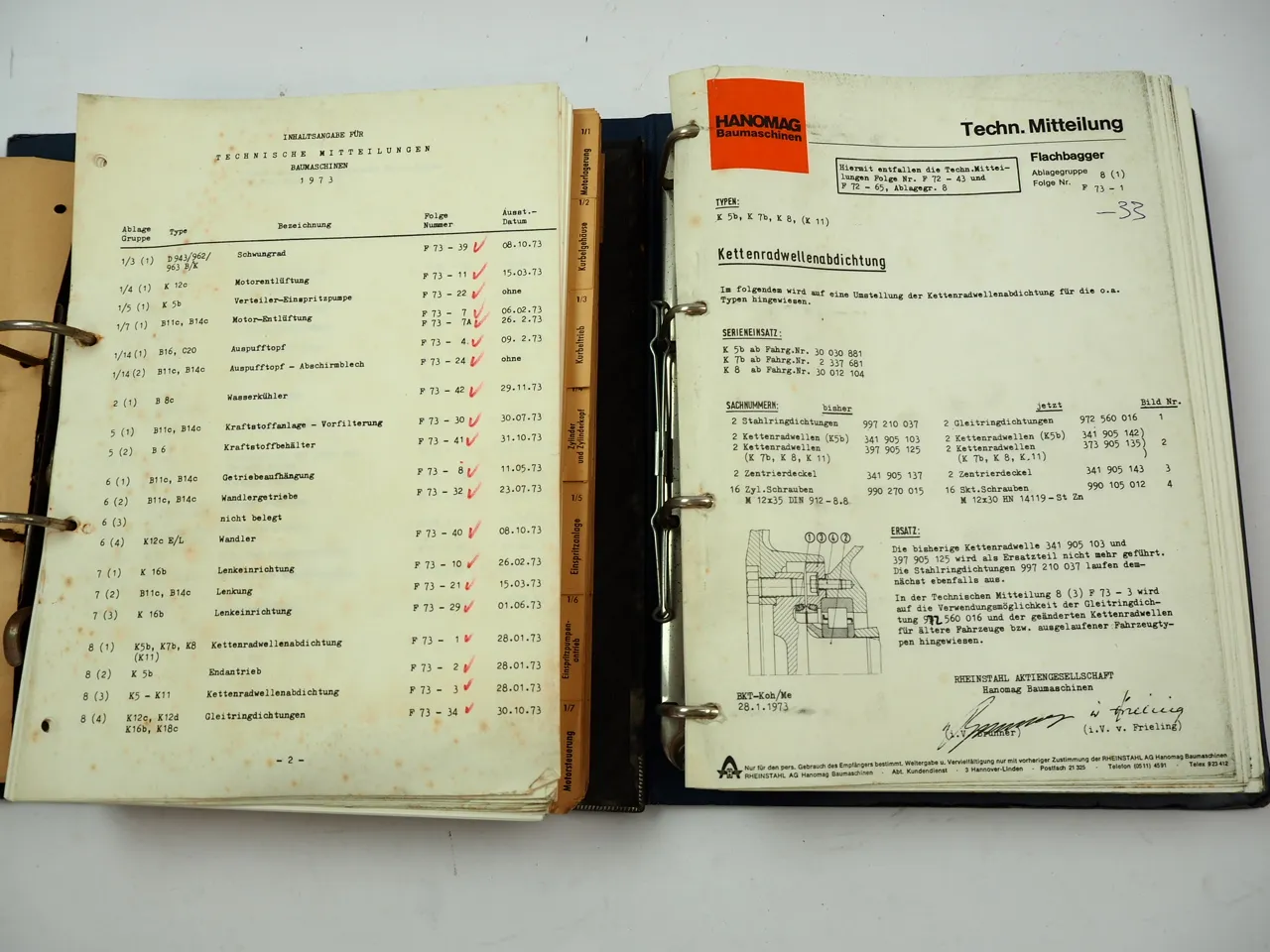 Hanomag B8c 11c 14c 16, K5b - K18c Technische Mitteilungen 1973