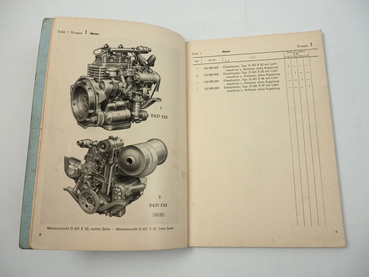 Hanomag D621 E52 E55 E56 E57 Diesel Motor Ersatzteilliste 1958