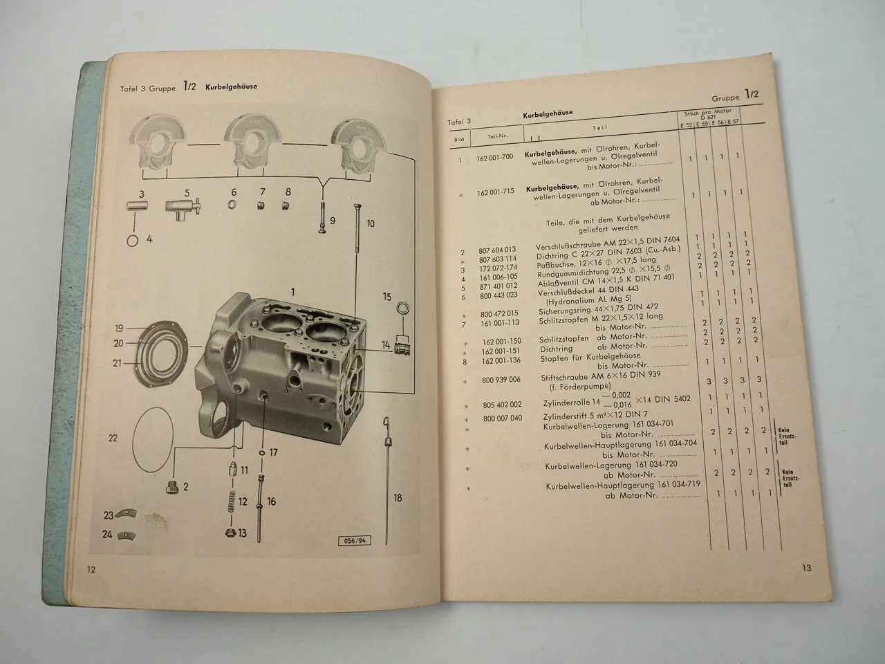 Hanomag D621 E52 E55 E56 E57 Diesel Motor Ersatzteilliste 1958