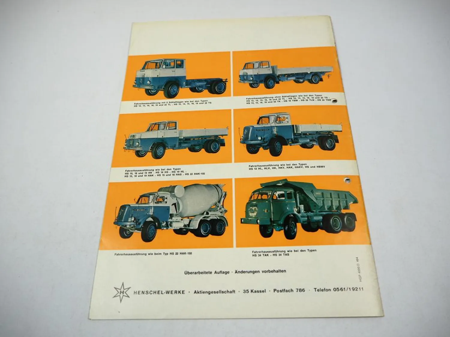 Hanomag Henschel Pritschenwagen Sattelzug Kipper Prospekt Programm 04/1964