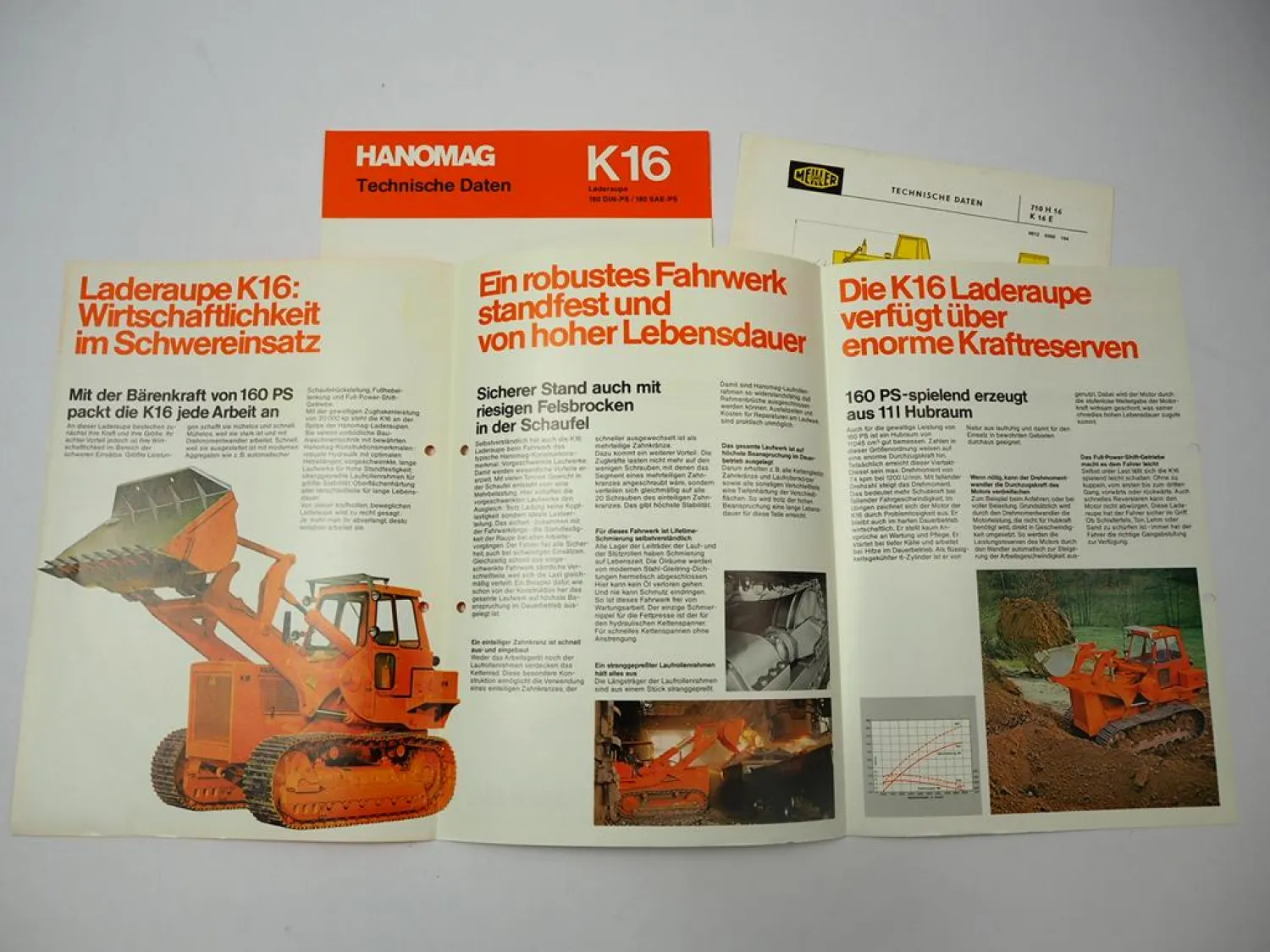 Hanomag K16 Laderaupe Meiller Tiltdozer 3x Prospekt Technische Daten 1960/70er J.