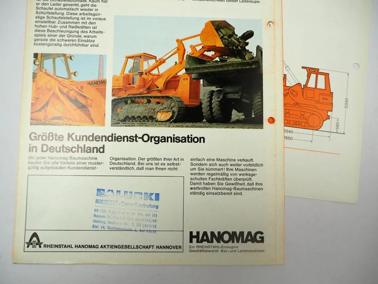 Hanomag K16 Laderaupe Meiller Tiltdozer 3x Prospekt Technische Daten 1960/70er J.
