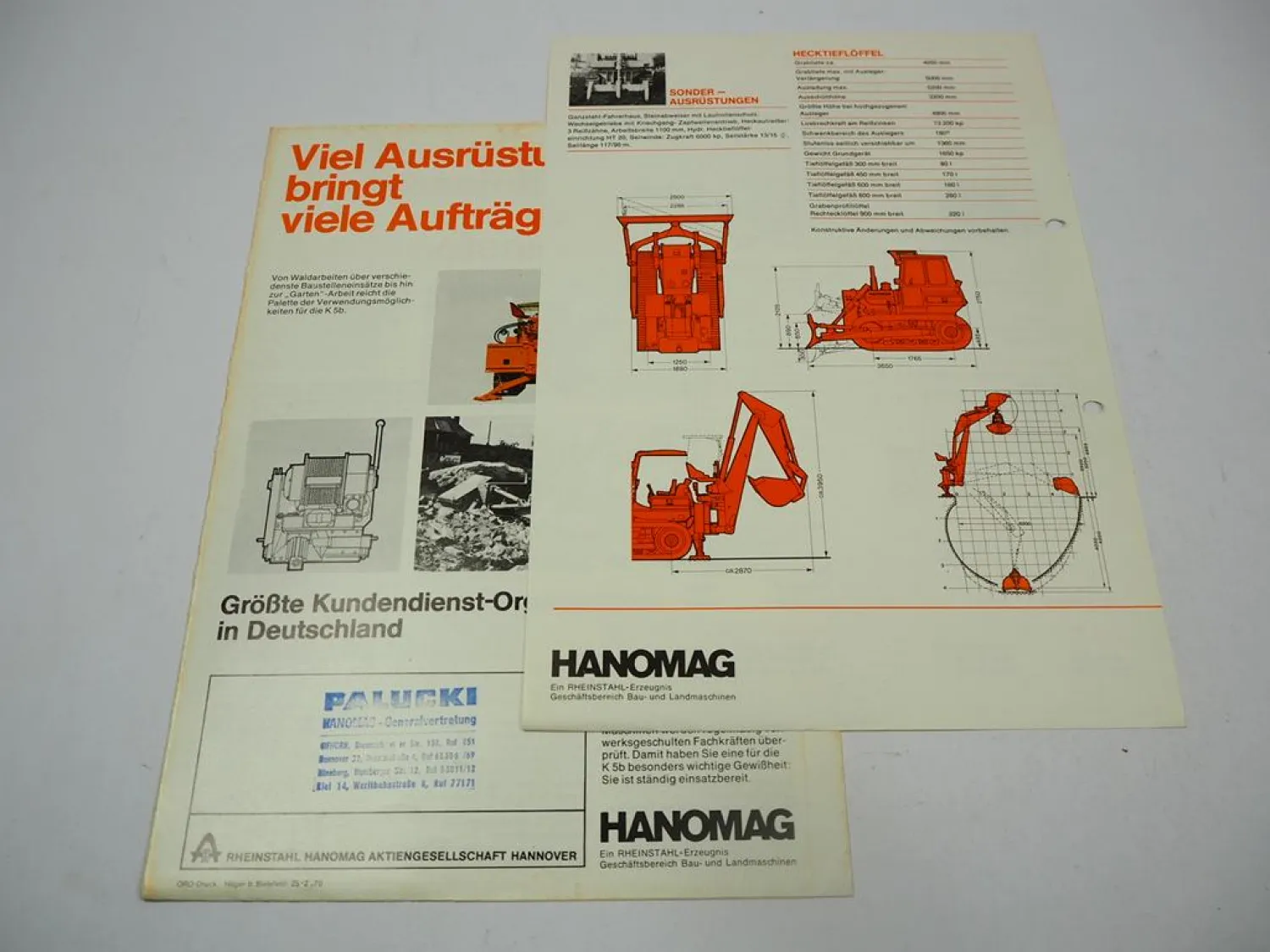 Hanomag K5 b Planierraupe 50 PS 2x Prospekt Technische Daten 1970er Jahre