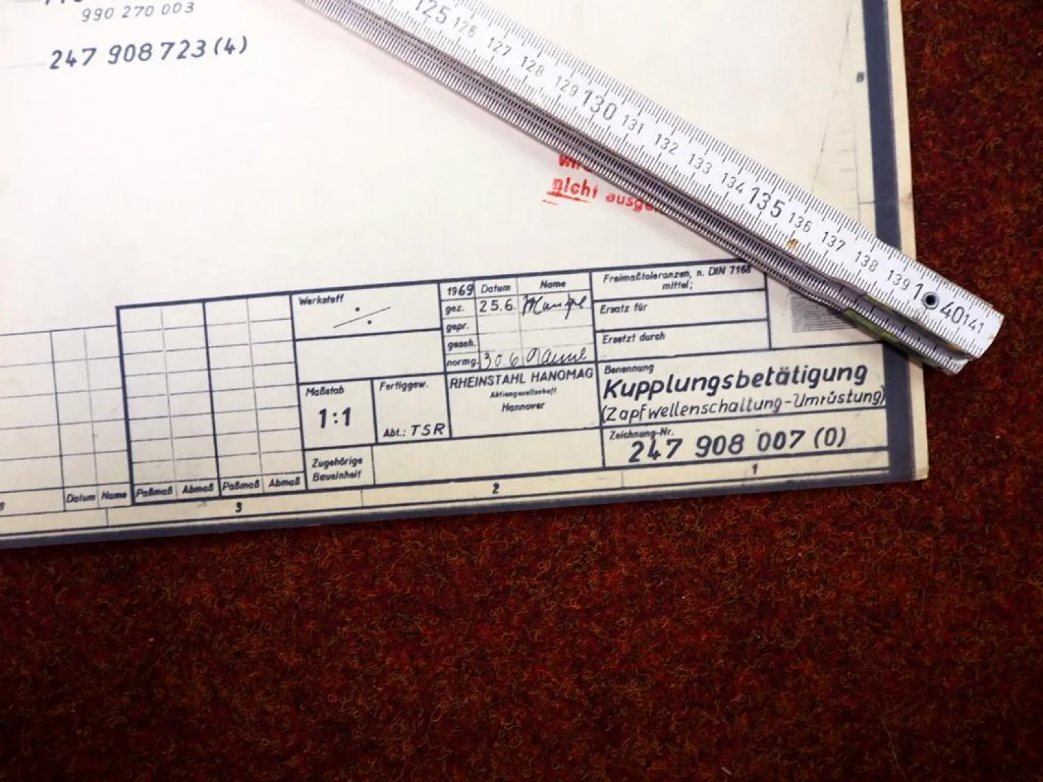 Hanomag Kupplungsbetätigung Zapfwellenschaltung Umrüstung techn Zeichnung 1969