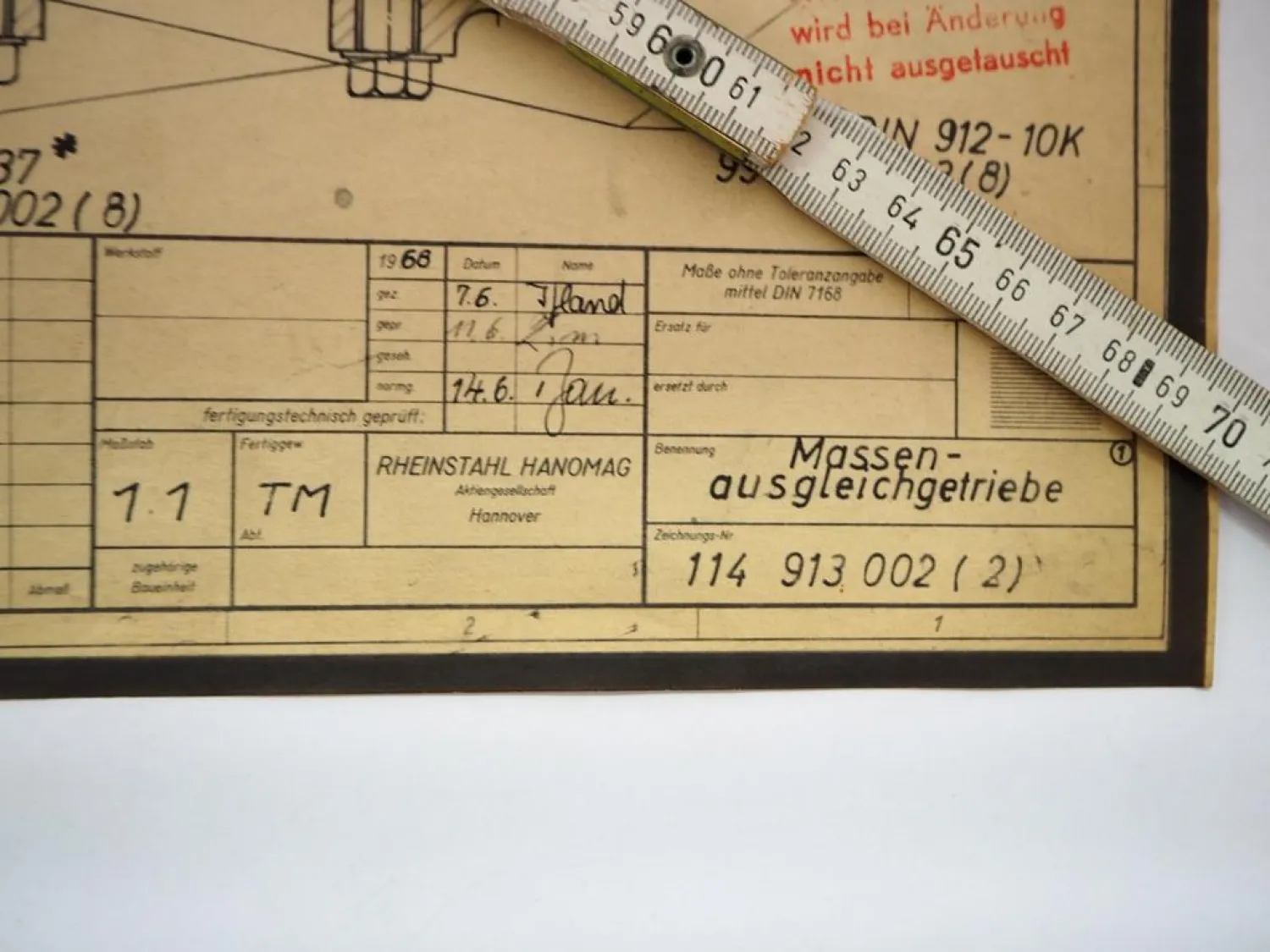 Hanomag Massenausgleichgetriebe technische Zeichnung 1968