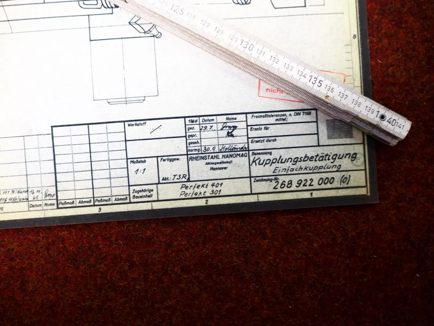 Hanomag Perfekt 301 401 Kupplungsbetätigung Einfachkupplung techn Zeichnung 1964
