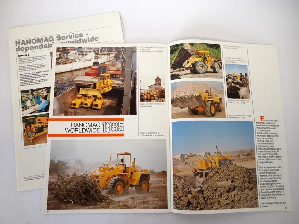 Hanomag Produktprogramm Baumaschinen Firmengeschichte 2x Prospekt 1989 englisch