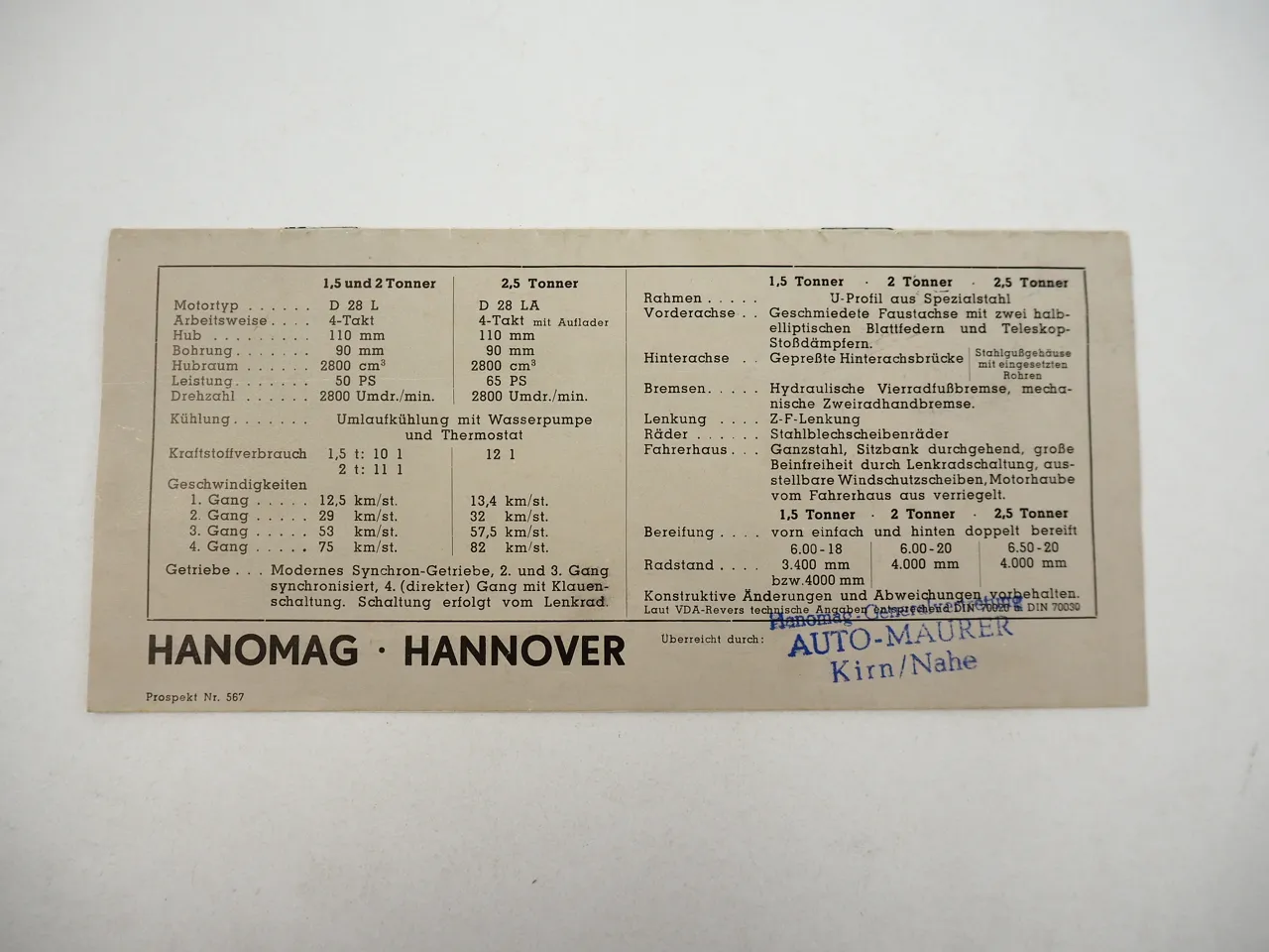 Hanomag Programm LKW Transporter Omnibus Prospekt Nr. 567