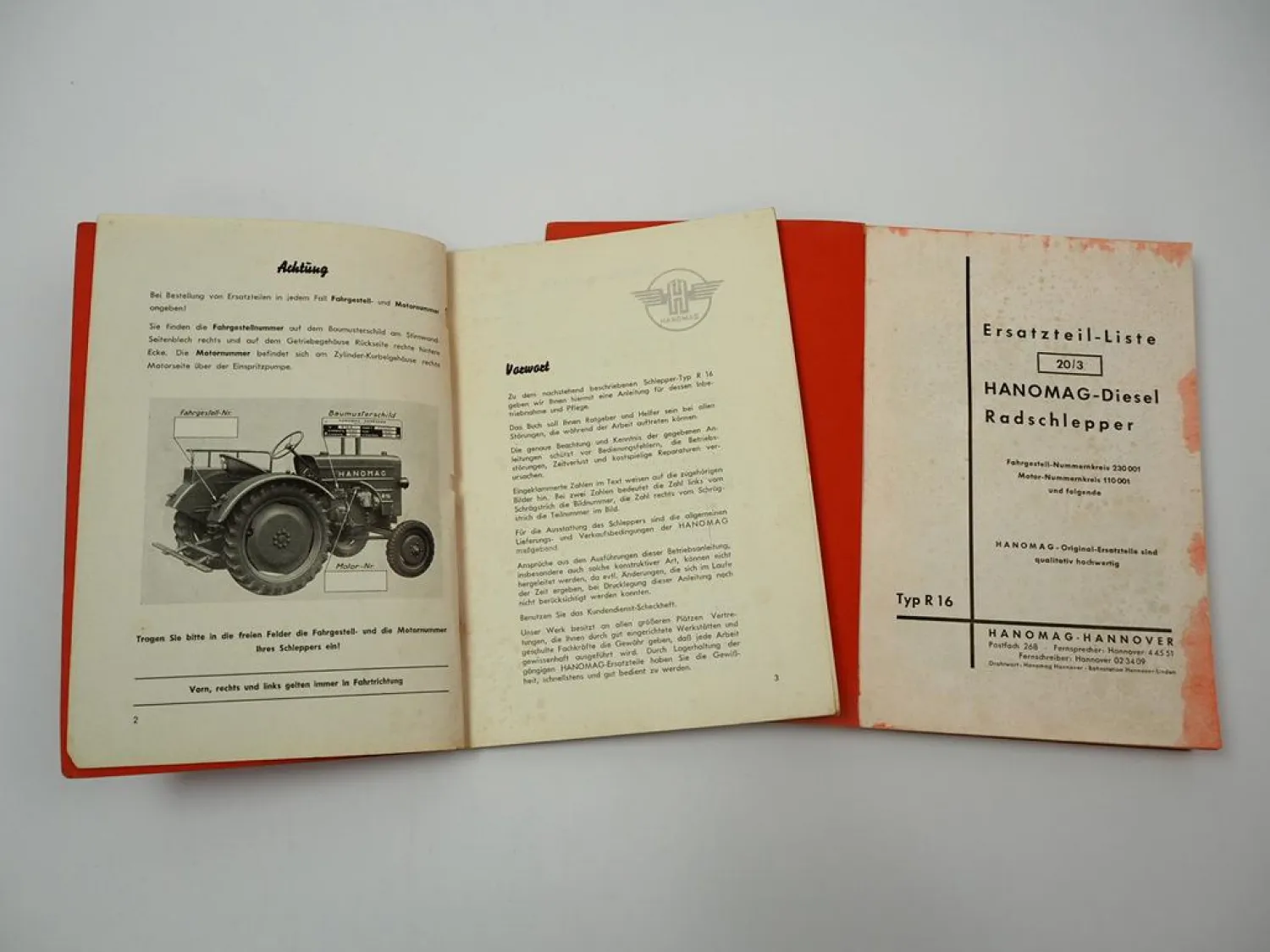 Hanomag R16 Radschlepper Betriebsanleitung Ersatzteilliste 1956/55