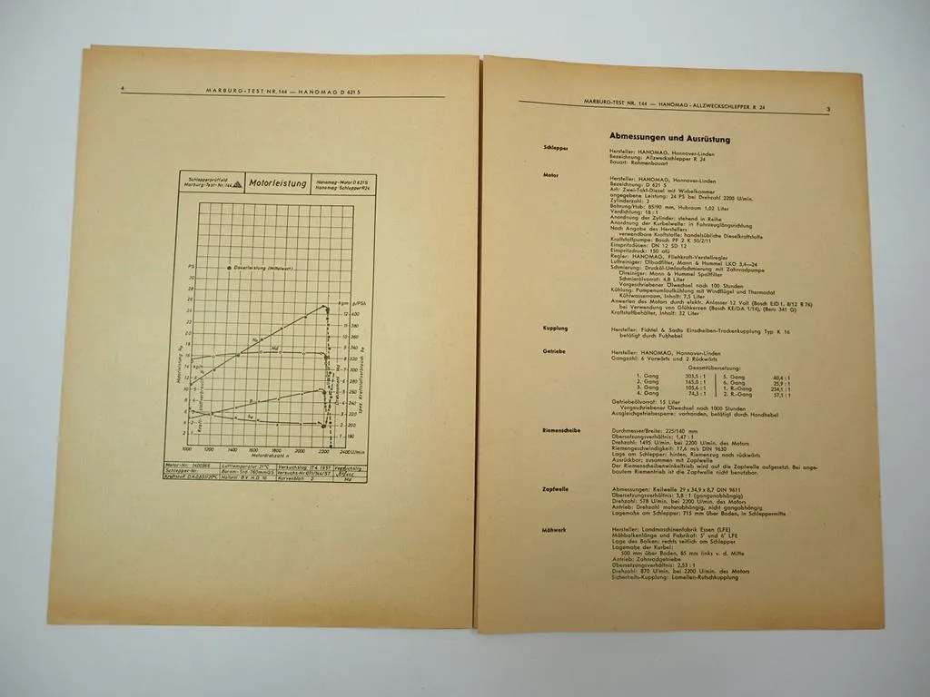 Hanomag R24 Schlepper Prüfbericht Prüffeld Marburg 1955/58