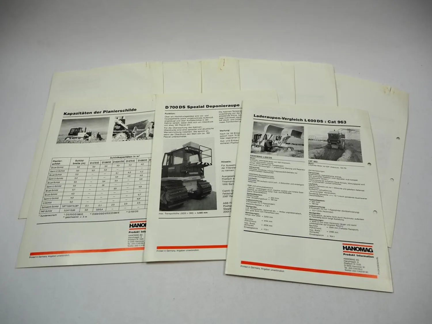 Hanomag Raupen Seilwinde Planierschilde Prospekt Produktprogramm Techn. Daten 92
