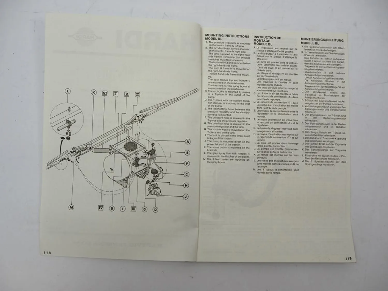 Hardi BL 200 300 Feldspritze Anbau Betriebsanleitung Ersatzteilliste 1970er J.