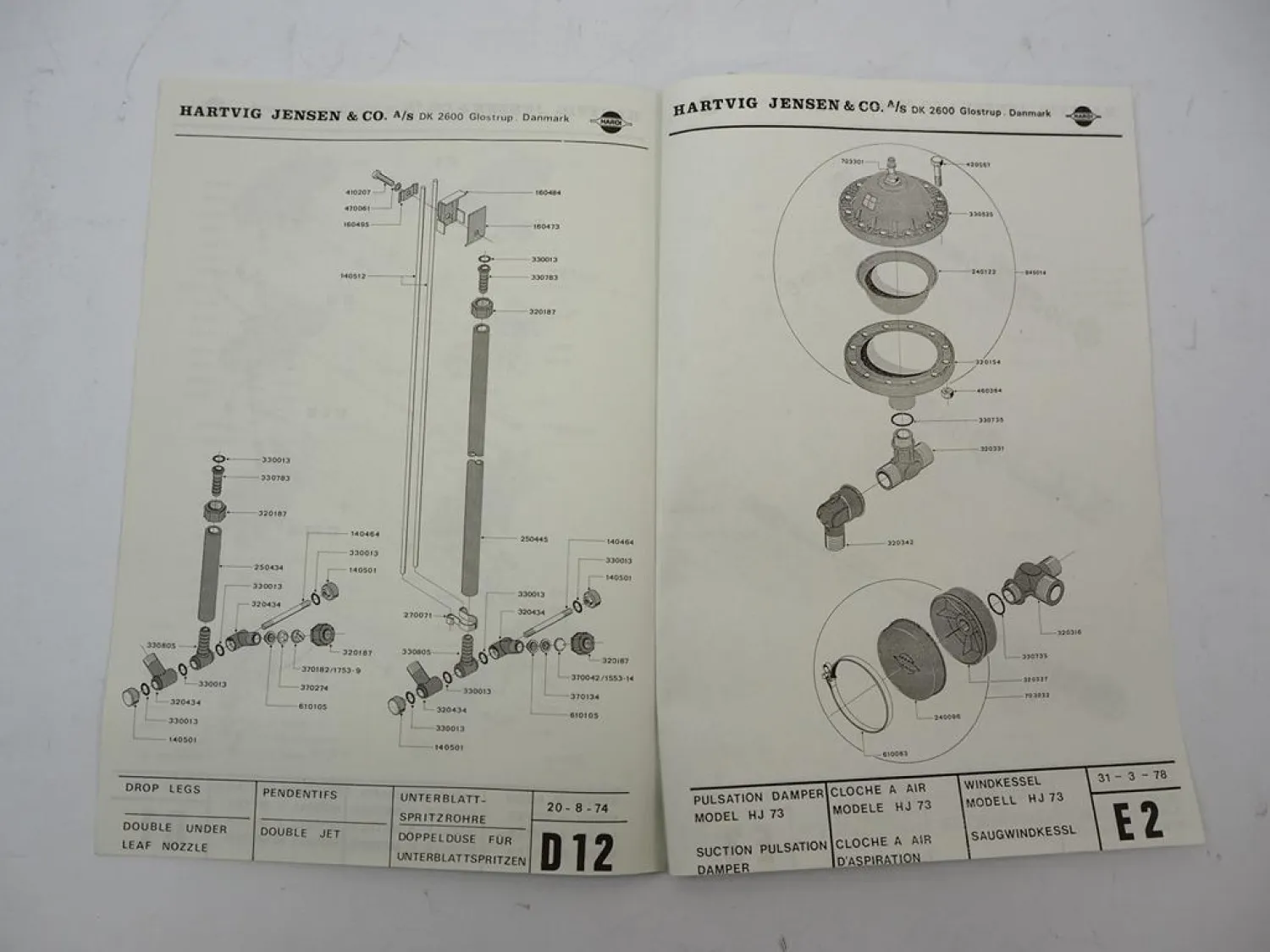 Hardi BL 200 300 Feldspritze Anbau Betriebsanleitung Ersatzteilliste 1970er J.