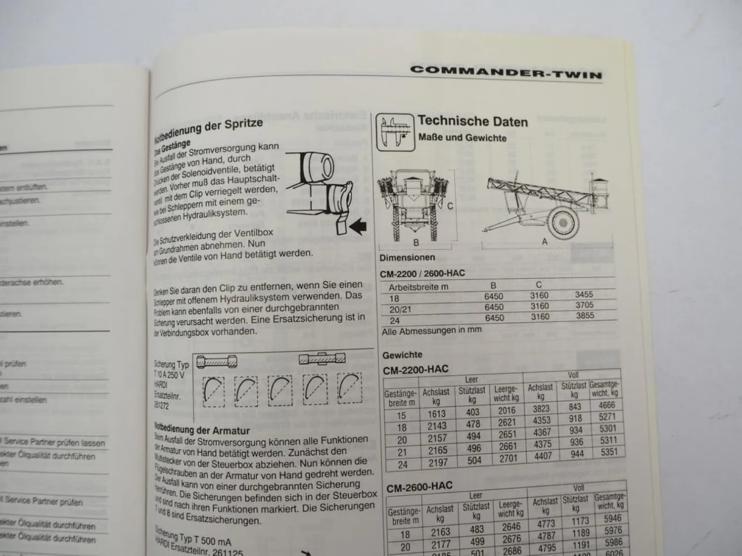 Hardi Commander Twin Anhängefeldspritze Betriebsanleitung Wartung 1996