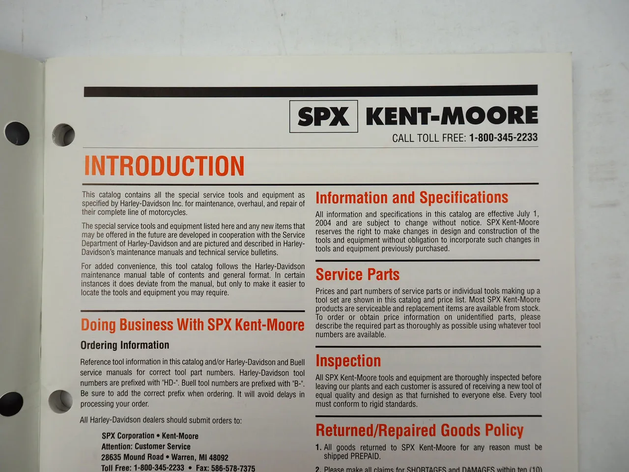 Harley Davidson Buell Werkzeug Katalog Special Tools Catalog 2004