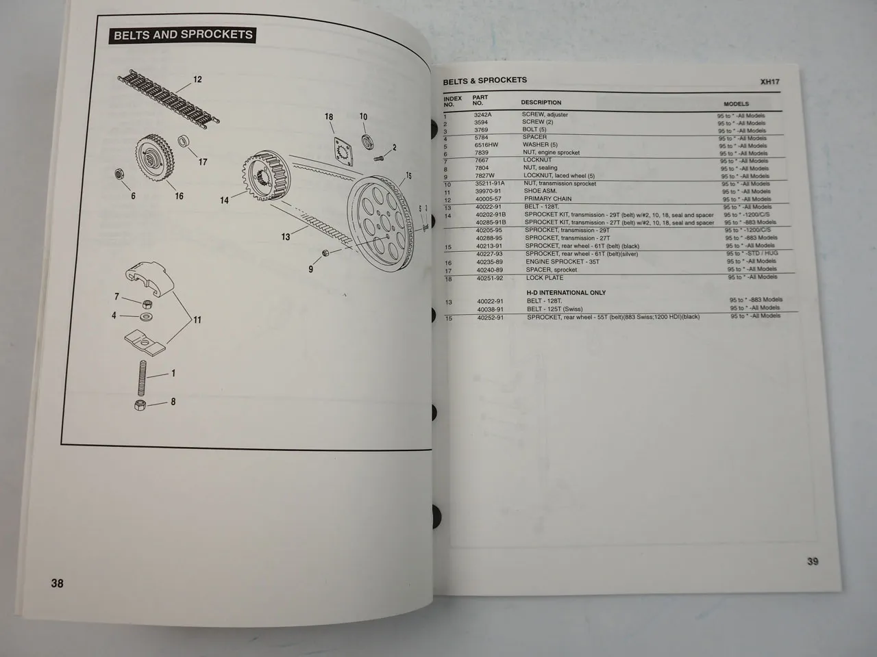 Harley Davidson XLH 883 1200 Sportster Models Parts Catalog List 1995 - 1996