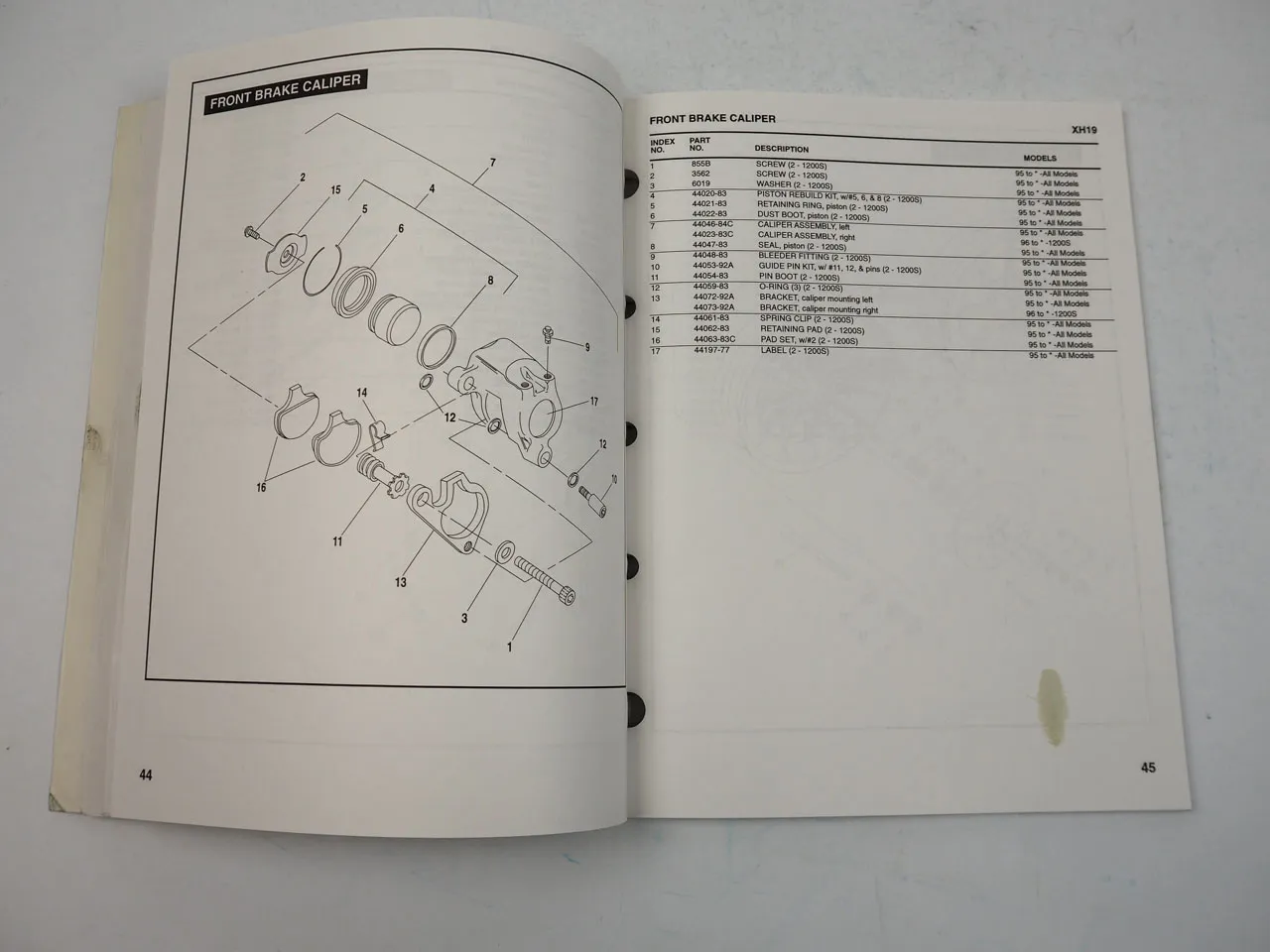 Harley Davidson XLH 883 1200 Sportster Models Parts Catalog List 1995 - 1996