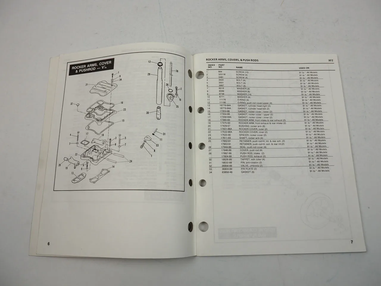 Harley XL XLH 883 1200 Evolution Sportster five Speed 1991 to 1992 Parts Catalog