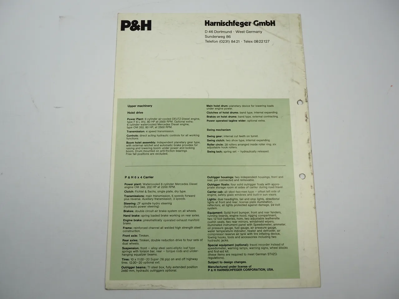 Harnischfeger P&H 330TC Truck Crane brochure ca. 1970er