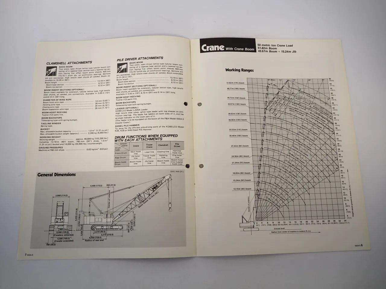 Harnischfeger P&H 550 A S Kobelco Clamshell Tower Pile Driver Crane brochure 2000