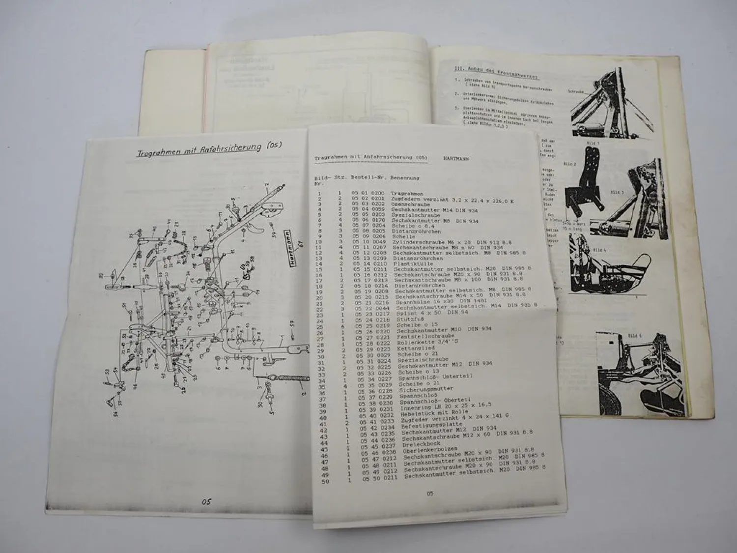 Hartmann FM225 Mähwerk Fronthydraulik Betriebsanleitung Ersatzteilliste 1988