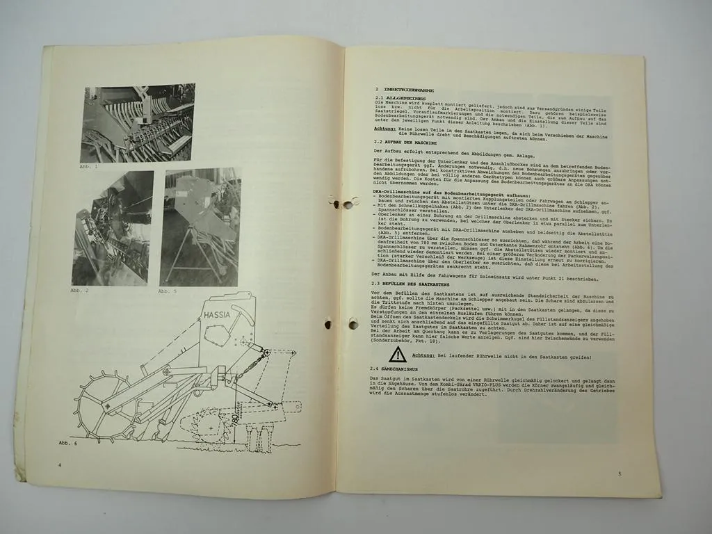 Hassia DKA Drillmaschine Betriebsanleitung Ersatzteilliste 1993