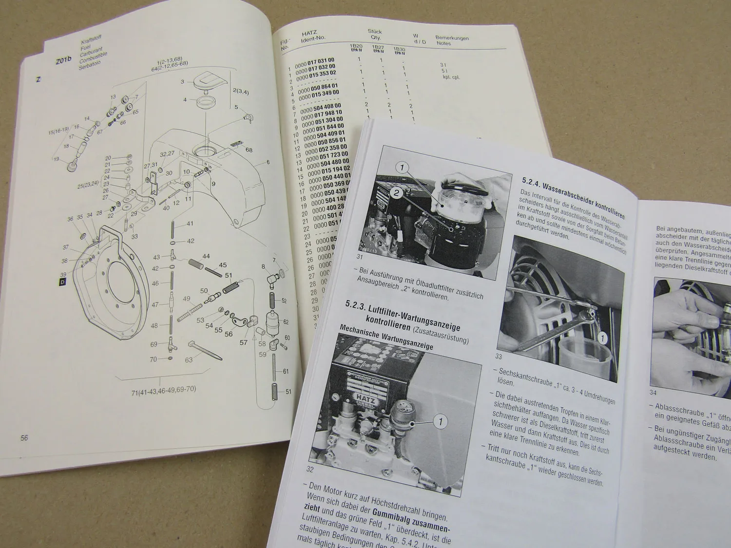 Hatz 1B 20 230 Dieselmotor Betriebsanleitung Bedienung und Ersatzteilliste 2010