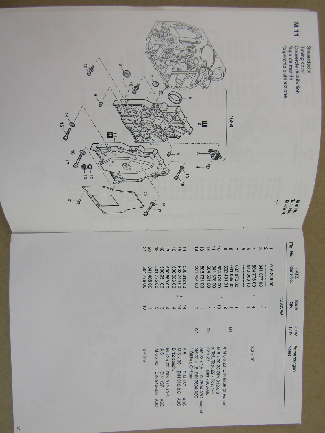 Hatz 1D90V 1D90W Parts List Ersatzteilliste Pieces de rechange 7/2000