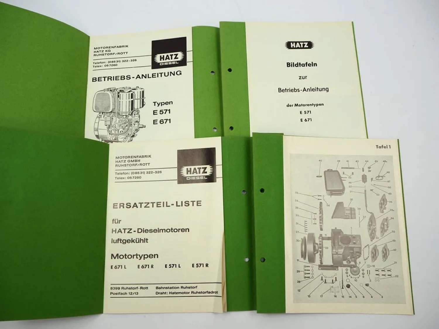 Hatz E 571 671 Dieselmotor Betriebsanleitung Bedienung Ersatzteilliste 1970/71