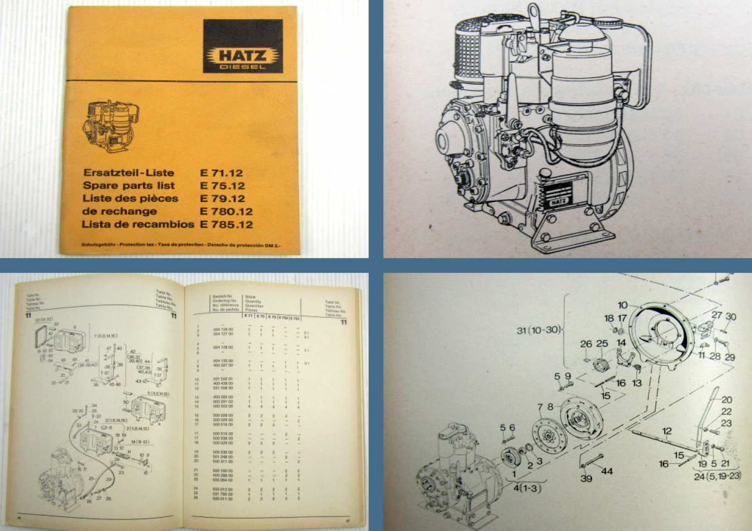 Hatz E71 E75 E79 E780 E785 Ersatzteilliste Parts List Liste des Pieces ...