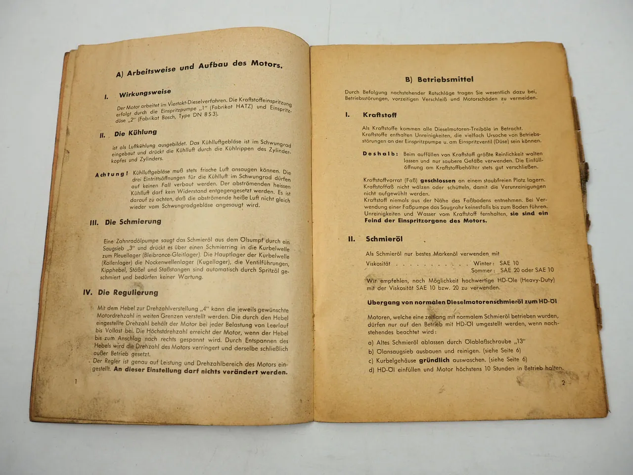 Hatz E80 E85 E85F Dieselmotor Bedienung Wartung Betriebsanleitung 1955