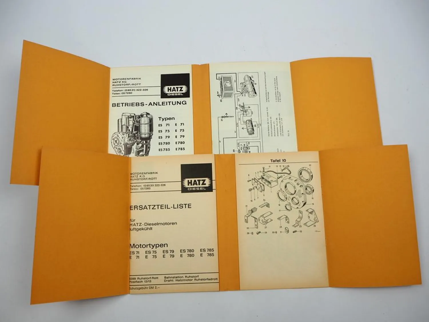 Hatz ES E 71 75 79 780 785 Dieselmotor Betriebsanleitung Ersatzteilliste 1974
