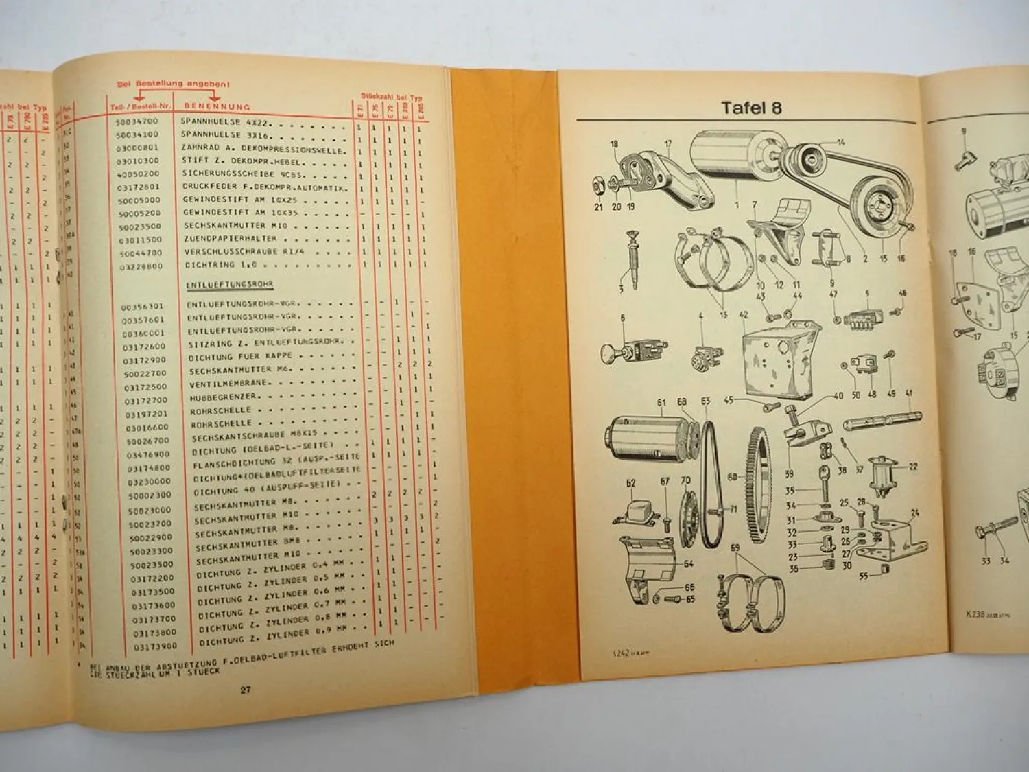 Hatz ES E 71 75 79 780 785 Dieselmotor Betriebsanleitung Ersatzteilliste 1974