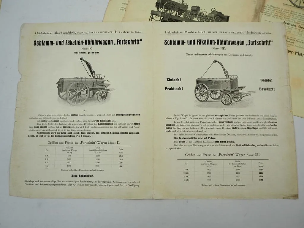 Heidesheimer Maschinenfabrik Kehrmaschinen Müllabfuhr 2x Prospekt 2x Preisliste